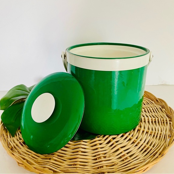 Georges Briard Vintage Green and White Mod Mid Century Modern Ice Bucket w/ lid - Picture 5 of 16